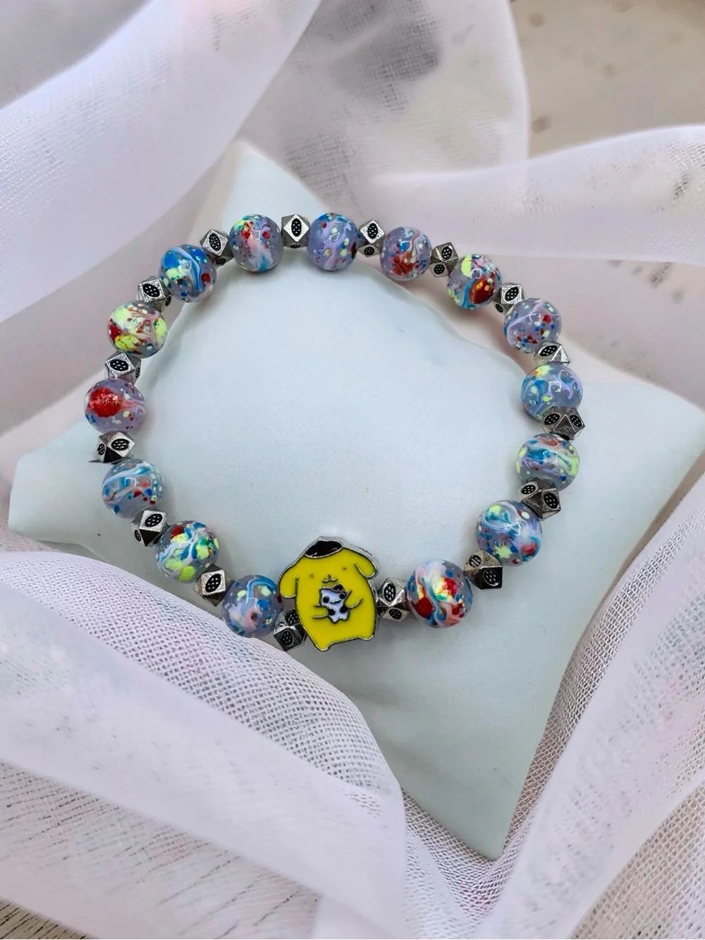 Colorful Beaded Stretch Pompompurin Charm-Bracelet